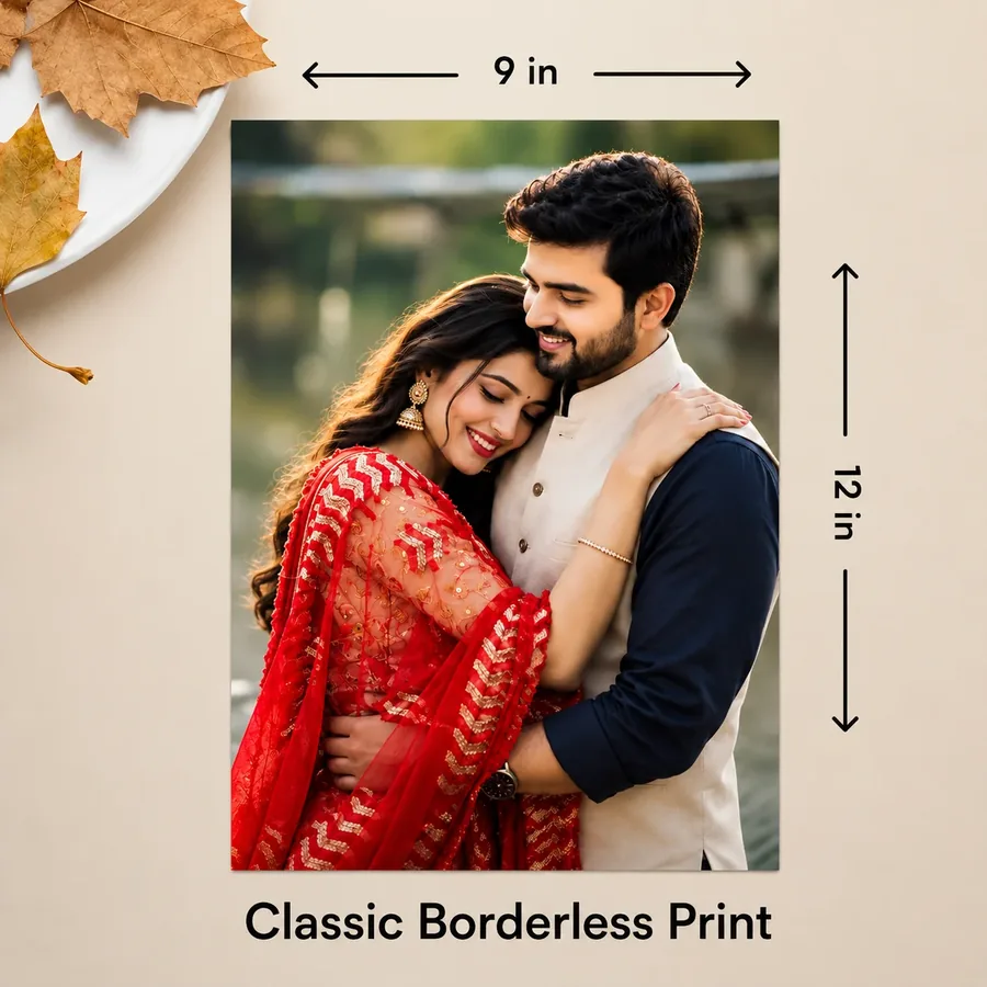 Classic borderless print, 9 in × 12 in with dimension arrows