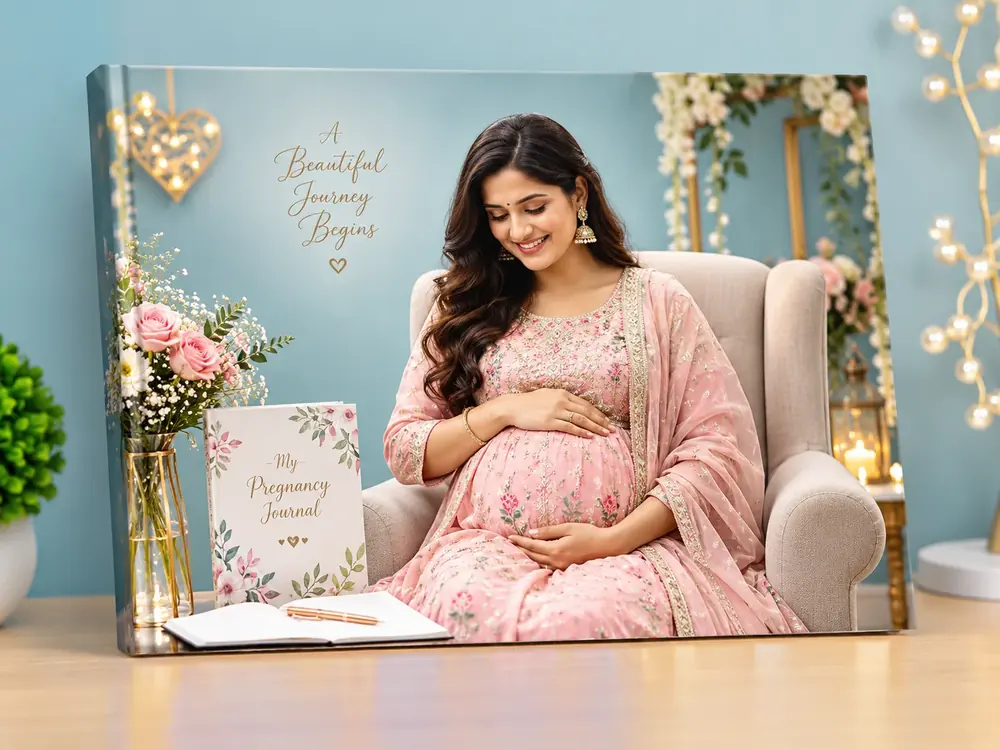 Shared Memories photobook cover with a maternity portrait