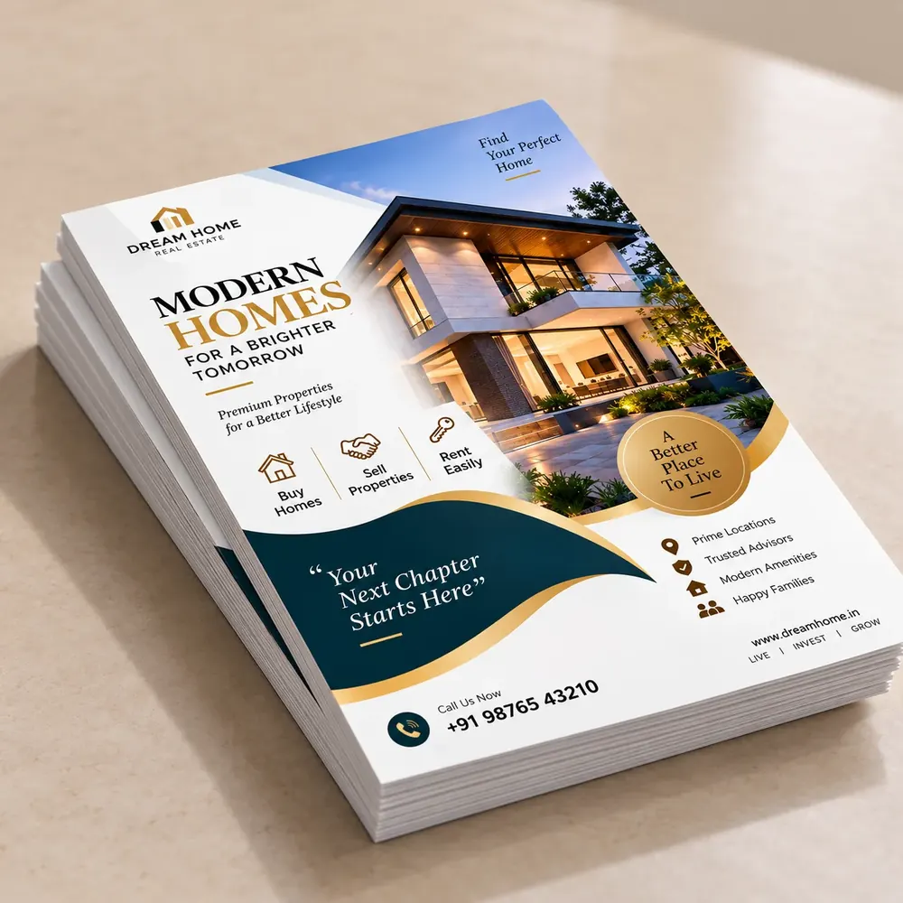 A thick stack of freshly printed full-colour flyers